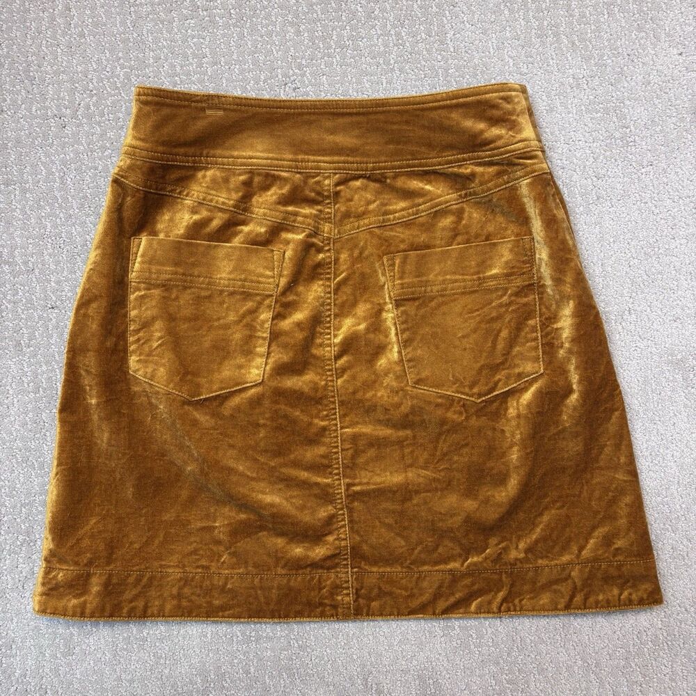 Anthropologie Building 18 Women’s 4 Button Front Velvet Mini Skirt Mustard Gold - Picture 2 of 7